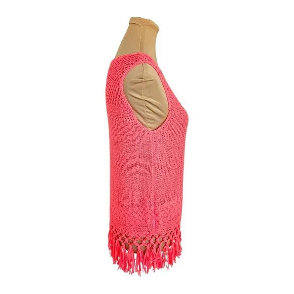 Lilly Pulitzer Hot Pink Neon Knit Fringe Top Sz S - Picture 3 of 9